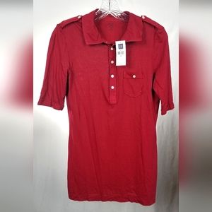 NWT Vintage 2000s Gap Red Polo Collared Tee Epaulettes Half Sleeves Size M